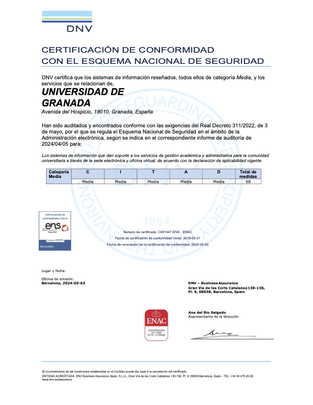 Certificado de Conformidad con el Esquema Nacional de Seguridad 1