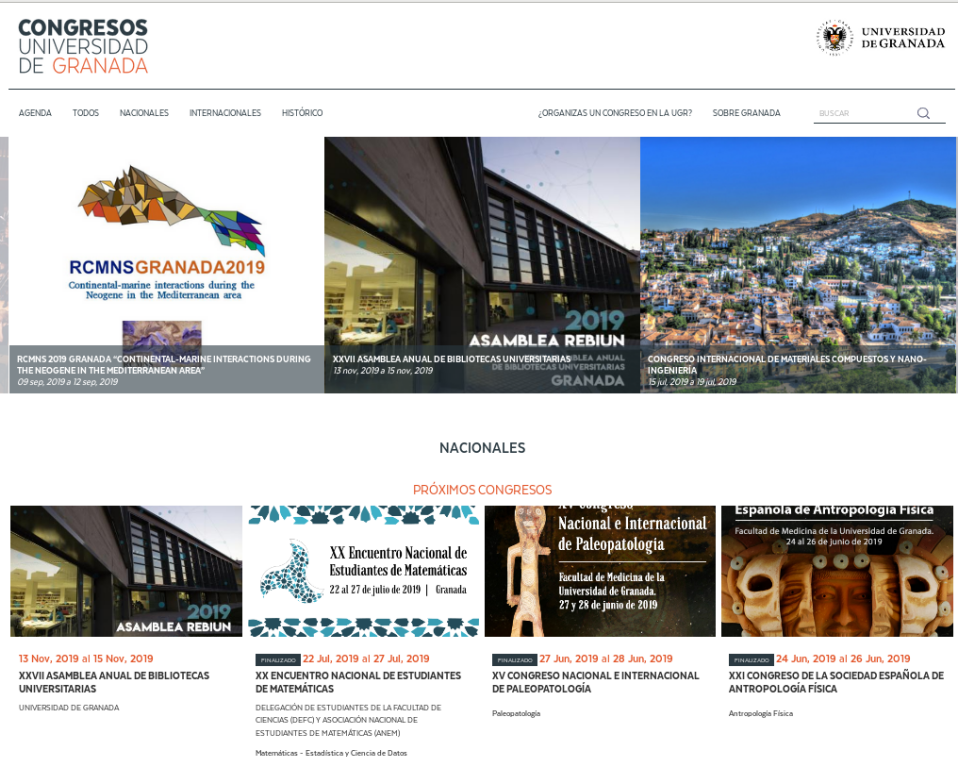 Captura página de inicio de Congresos UGR