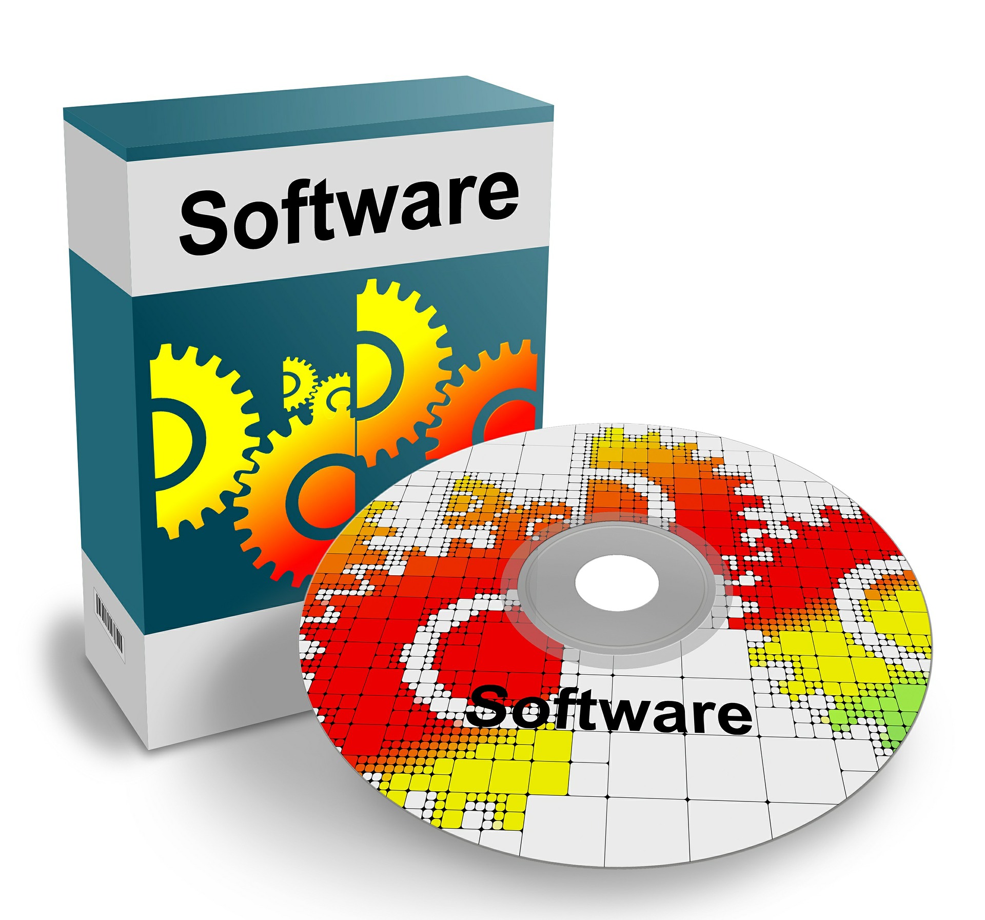 Caja y cdrom con la palabra software