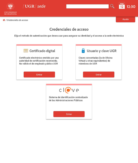 Cl@ve en Sede Electrónica Imagen con las posibles opciones de acceso a la Sede Electrónica