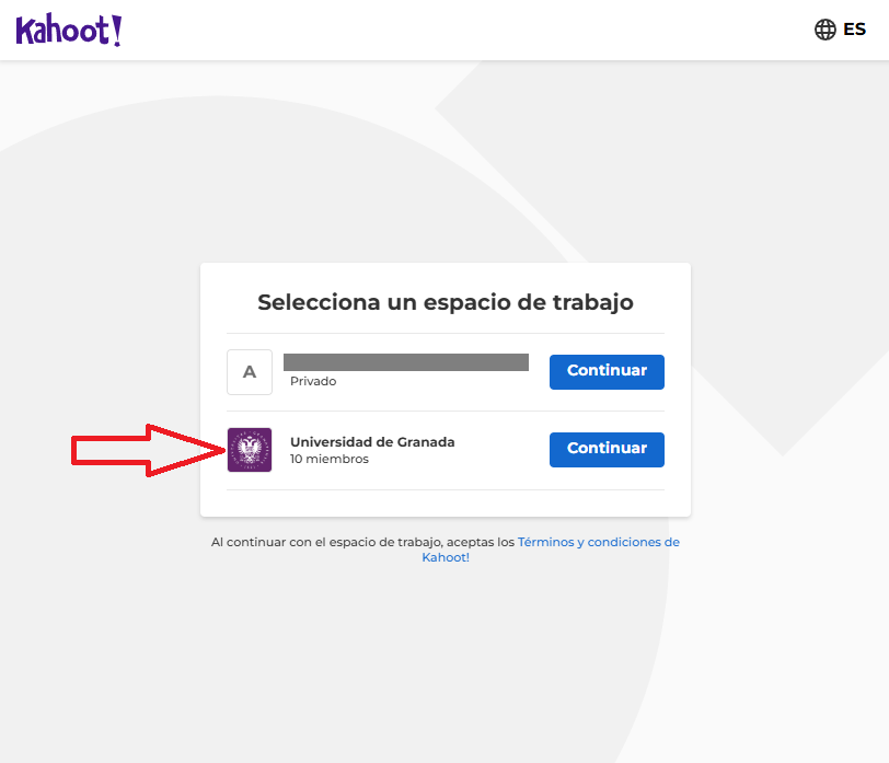 seleccion de espacio de trabajo