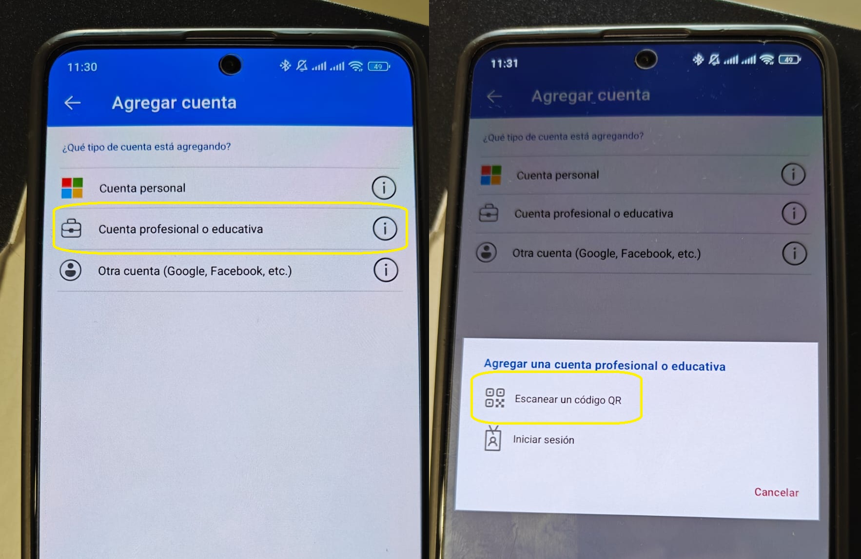 agregar cuenta Microsoft authenticator