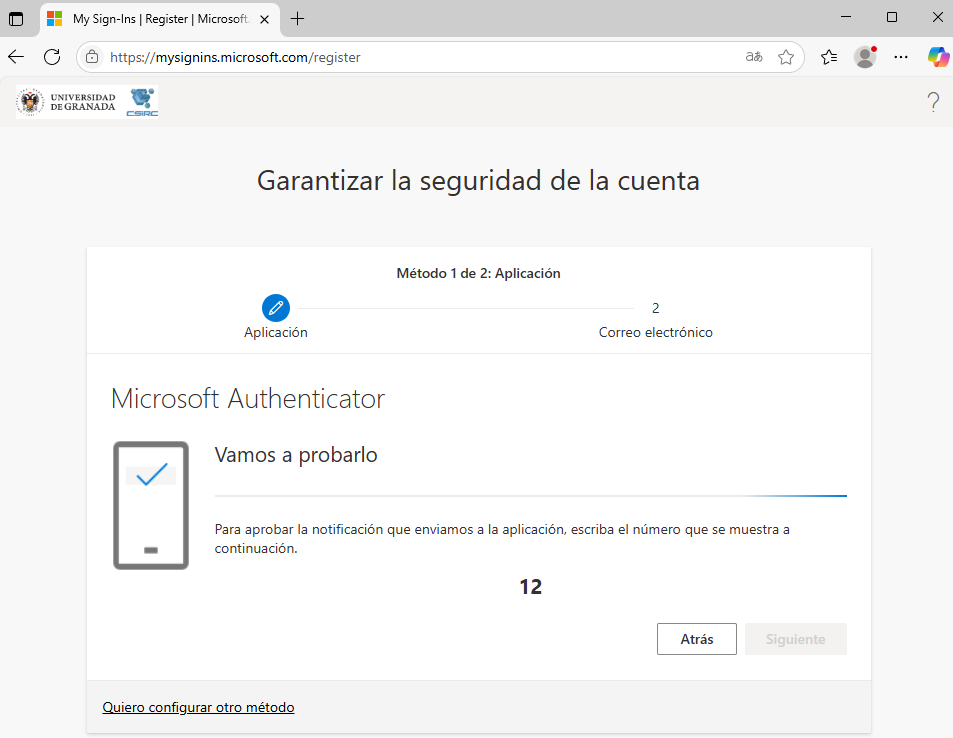 prueba de autenticación con la aplicación