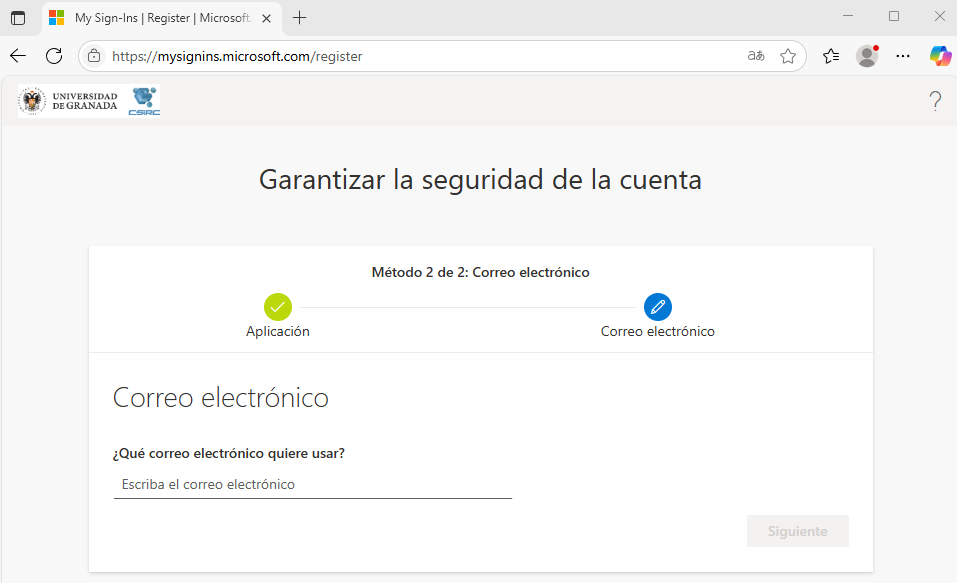 correo electrónico como método alternativo para 2fa
