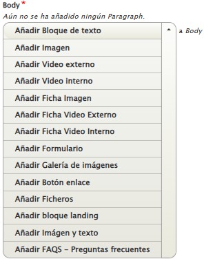 Imagen que muestra todos los botones a nuestra disposición para su uso en la página extendida