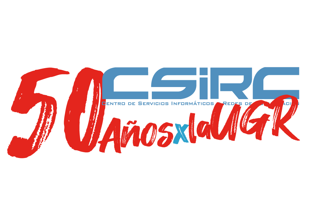 Imagen con el texto: CSIRC, 50 años por la UGR