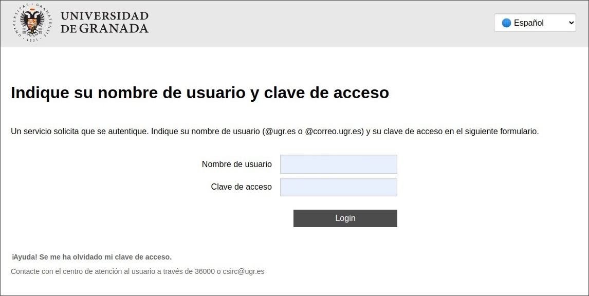 Captura de pantalla de la plataforma de acceso a servicios TIC