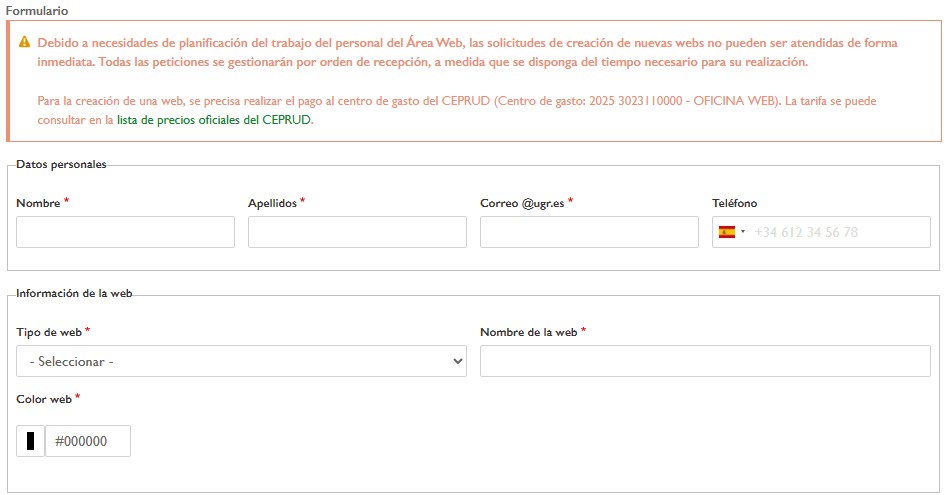 Imagen que muestra la visualización de un formulario en una página extendida