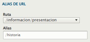 Ejemplo del alias de una página para el contenido de historia