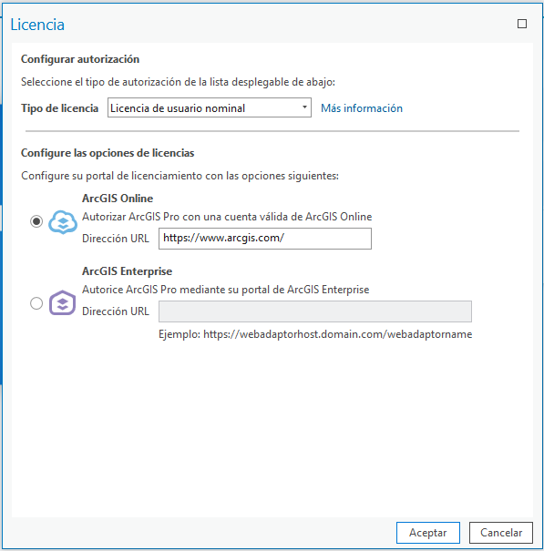 arcgis seleccione licencia