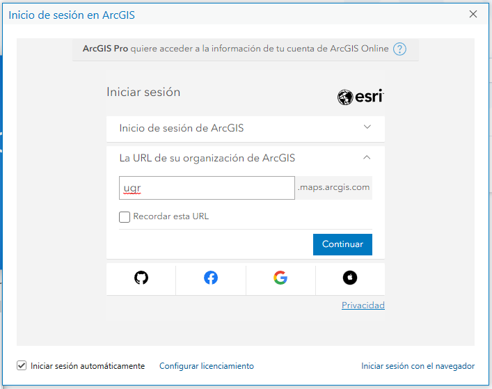 arcgis configuracion de url de la organizacion