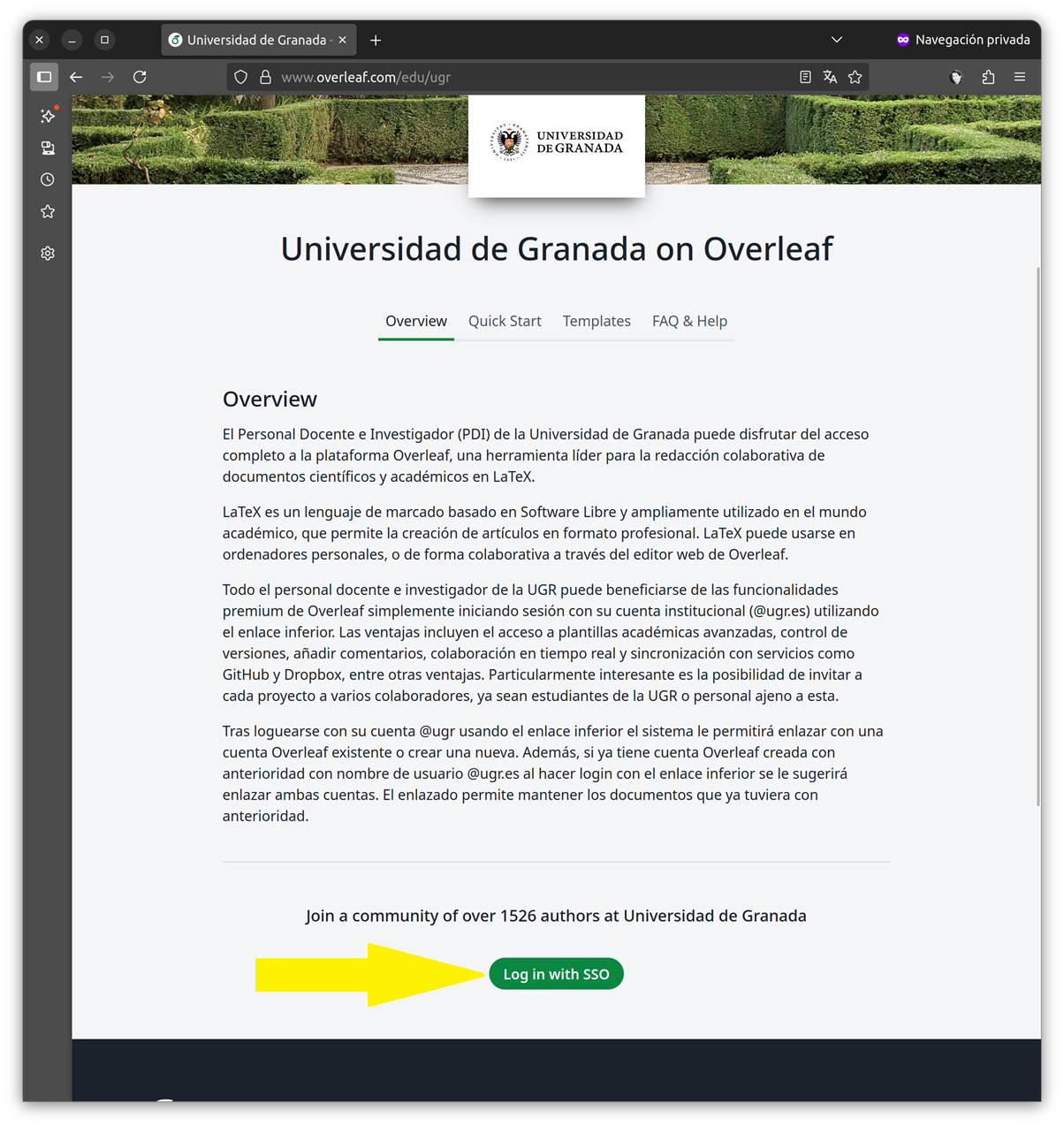 pagina para login de overleaf con UGR
