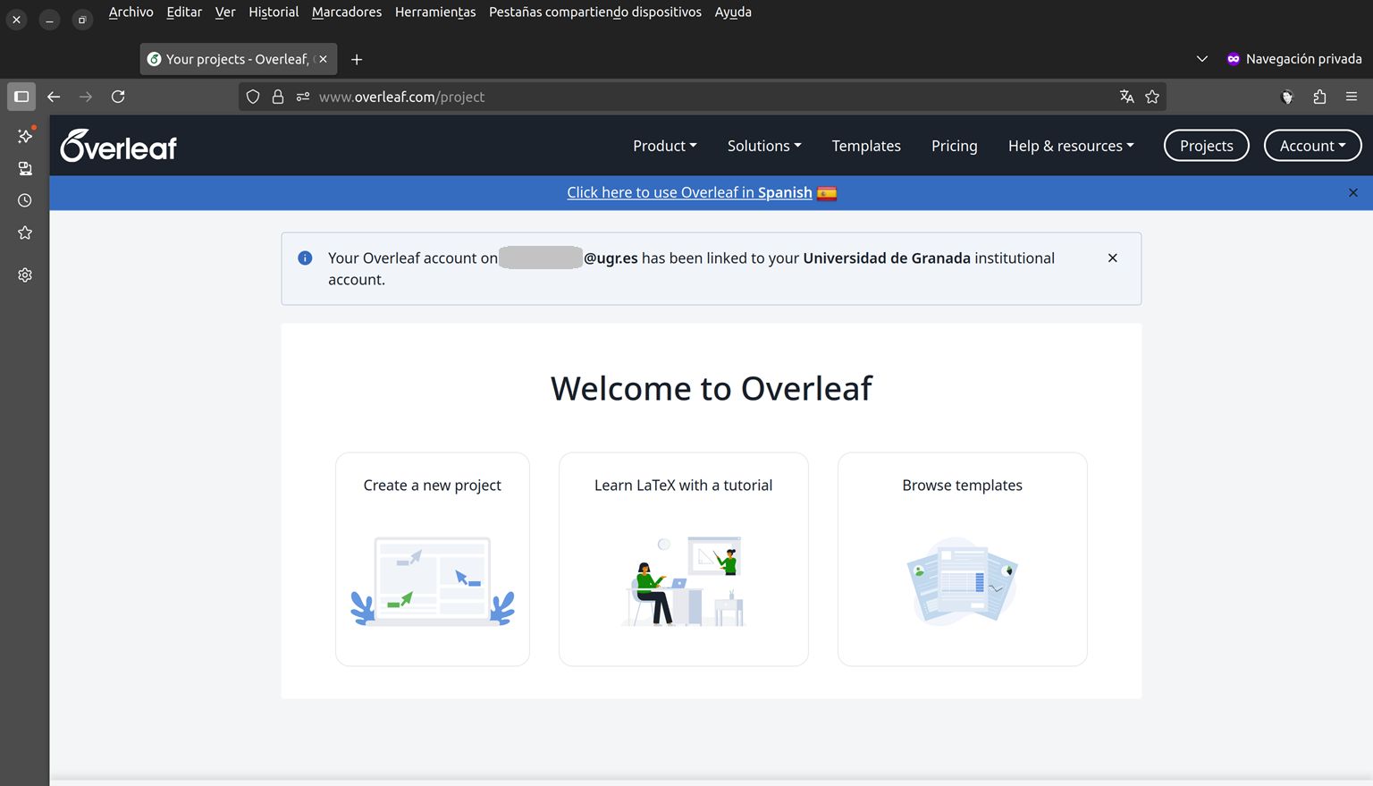 nueva cuenta overleaf