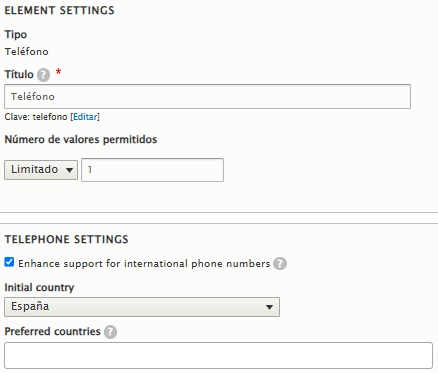 Imagen de la creación de un campo de teléfono